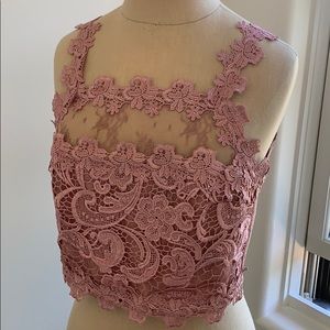 Topshop Dusty Pink Lace Crop Top